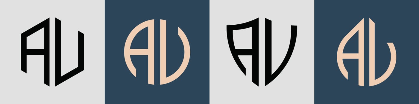 Creative simple Initial Letters AU Logo Designs Bundle. vector