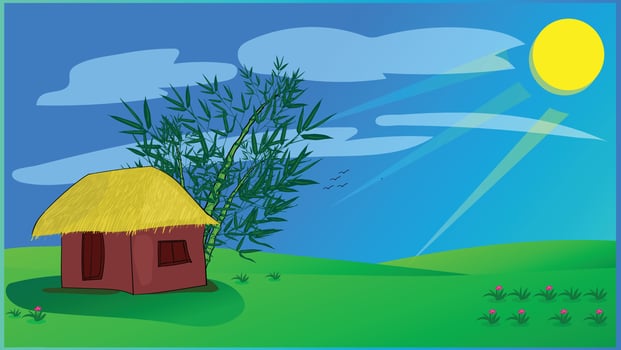 Cartoon old house with cartoonist  background vector illustration