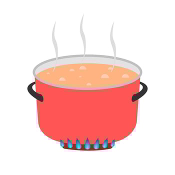 flat illustration of boiling soup in a red pot on isolated background vector