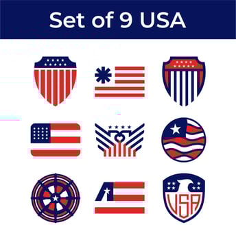 set of united states flag usa american badge symbol icon vector