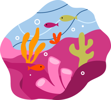 Illustration hand drawn of a undersea world landscape in cartoon style. cute flat design underwater plants and corals on the seabed. png