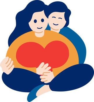 a happy couple. Cute cartoon characters hug hearts. flat design romantic relationship theme. png