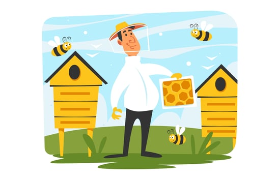 Happy Bee Keepers Character Holding Honeycomb vector