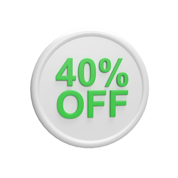 Discount 40 percent badge 3d icon model cartoon style concept. render illustration png
