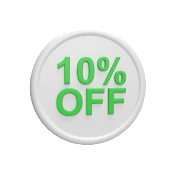 Discount 10 percent badge 3d icon model cartoon style concept. render illustration png