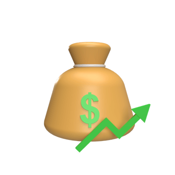 Money sack with up arrows 3d icon model cartoon style concept. render illustration png