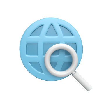 3D web icon with magnifying glass concept. rendered illustration png