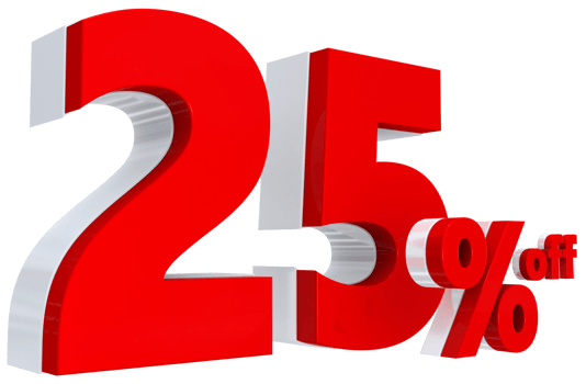 Discount 25 percent red offer in 3d png