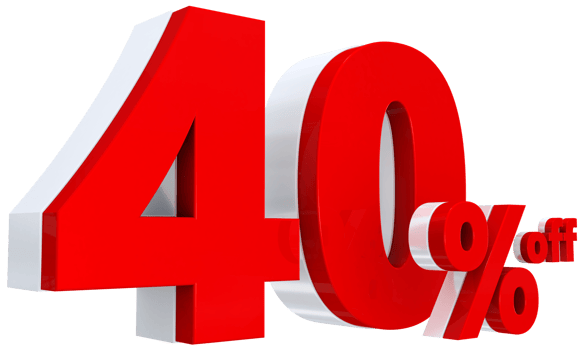 Discount 40 percent red offer in 3d png