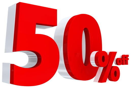 Discount 50 percent red offer in 3d png