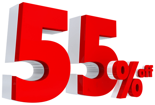 Discount 55 percent red offer in 3d png