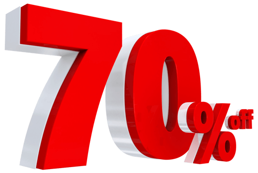 Discount 70  percent red offer in 3d png