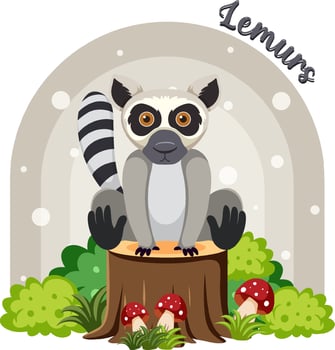 Cute lemur in cartoon flat style vector