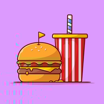 Burger And Soda Cartoon Vector Icon Illustration. Food And  Drink Icon Concept Isolated Premium Vector. Flat Cartoon  Style