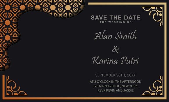 dark black wedding invitation with pattern vector
