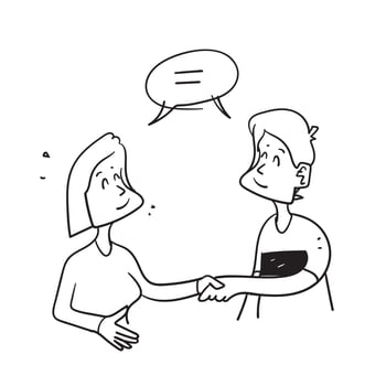 hand drawn doodle man and woman handshake symbol for gender equality illustration vector