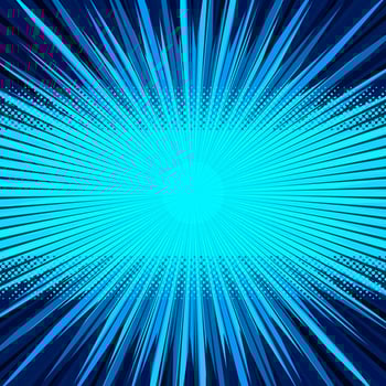 Abstract comic blue background for style pop art design. Retro burst template backdrop. Light rays effect. Vintage comic book style, halftone modern print texture, vector. vector