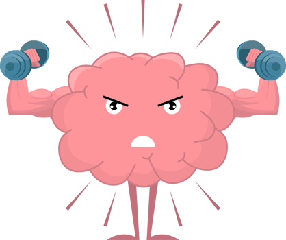 Cute brain training with dumbbell clipart illustration png