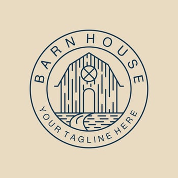 Barn house linear logo, icon and symbol, farm, with emblem vector illustration design