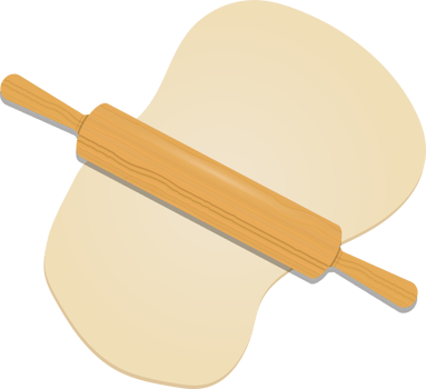Wooden rolling pin on the dough clipart design illustration png