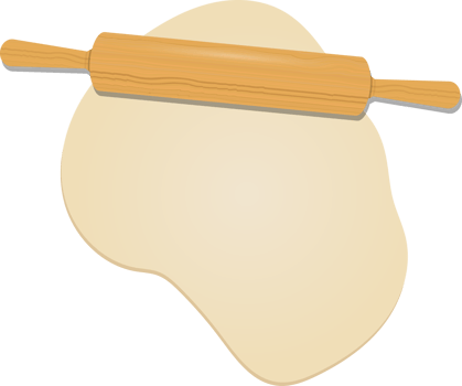 Wooden rolling pin on the dough clipart design illustration png