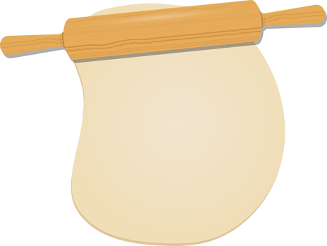 Wooden rolling pin on the dough clipart design illustration png