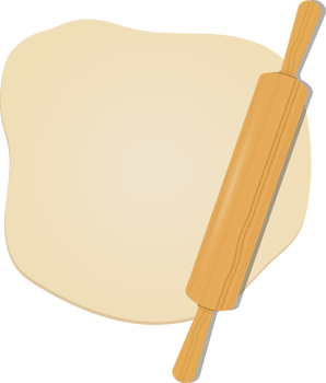 Wooden rolling pin on the dough clipart design illustration png