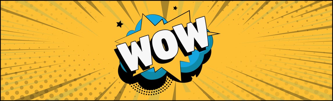 Comic zoom inscription WOW on a colored background - Vector