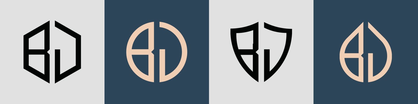 Creative simple Initial Letters BJ Logo Designs Bundle. vector
