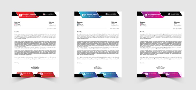 Red, Blue and Green Corporate or Business Letterhead Template Design, Brand Identity, Join Letter, Company Profile with Creative, Eye Catching, Professional, Modern and Abstract Vector A4 Size Layout