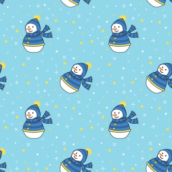 Blue snowman repeat seamless pattern vector