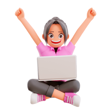 Happy cheerful cute girl child having fun spend summer holidays away from school, sits crossed legs using laptop, excited studying at home with e-learning program png