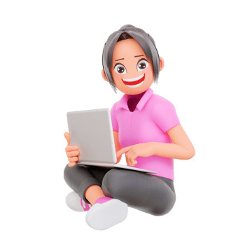 Happy cheerful cute girl child having fun spend summer holidays away from school, sits crossed legs using laptop, excited studying at home with e-learning program png