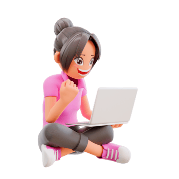 cute girl sit crossed legs hold laptop studying at home excited learn new information studying via internet contact language teacher videocall lesson png