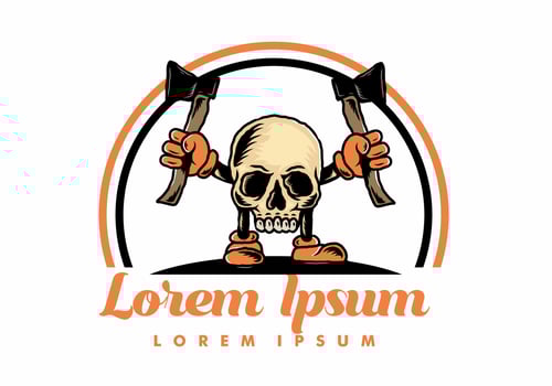 Skull holding two ax illustration design vector