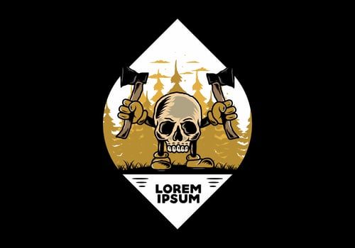 Skull holding two ax illustration design vector