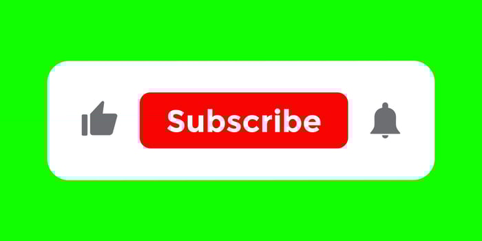 Like and subscribe button icon vector isolated on green background