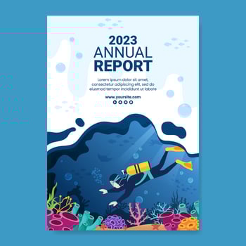 Diving Social Media Annual Report Template Flat Cartoon Background Vector Illustration