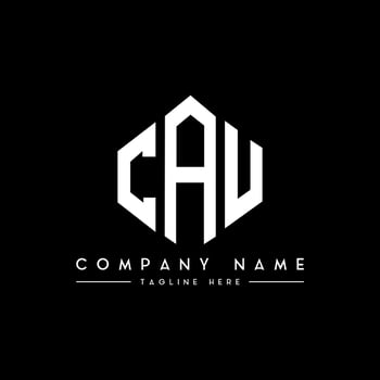 CAU letter logo design with polygon shape. CAU polygon and cube shape logo design. CAU hexagon vector logo template white and black colors. CAU monogram, business and real estate logo.