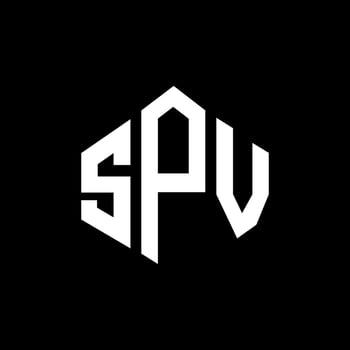 SPV letter logo design with polygon shape. SPV polygon and cube shape logo design. SPV hexagon vector logo template white and black colors. SPV monogram, business and real estate logo.