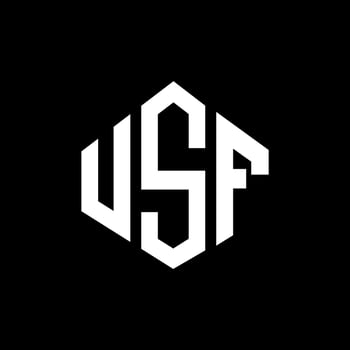 USF letter logo design with polygon shape. USF polygon and cube shape logo design. USF hexagon vector logo template white and black colors. USF monogram, business and real estate logo.