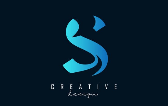 Letter S logo with negative space design and creative wave cuts. Letter with geometric design. vector