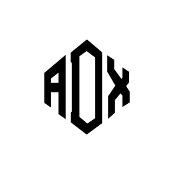 ADX letter logo design with polygon shape. ADX polygon and cube shape logo design. ADX hexagon vector logo template white and black colors. ADX monogram, business and real estate logo.