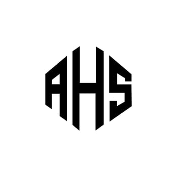 AHS letter logo design with polygon shape. AHS polygon and cube shape logo design. AHS hexagon vector logo template white and black colors. AHS monogram, business and real estate logo.