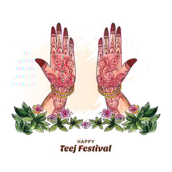 Women hand mehndi hariyali teej hindu festival greeting card background vector