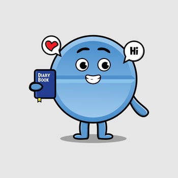 Cute cartoon pill medicine holding diary book vector