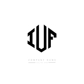 IUF letter logo design with polygon shape. IUF polygon and cube shape logo design. IUF hexagon vector logo template white and black colors. IUF monogram, business and real estate logo.