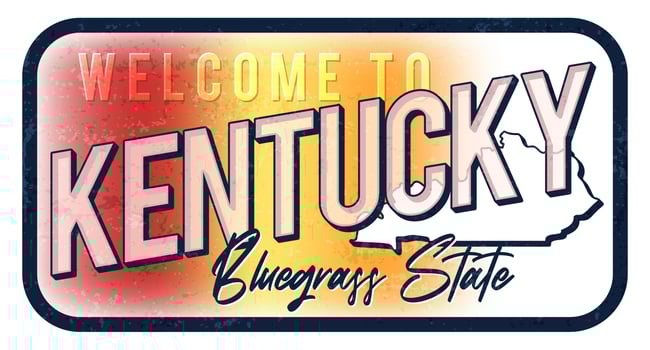 Welcome to kentucky vintage rusty metal sign vector illustration. Vector state map in grunge style with Typography hand drawn lettering.