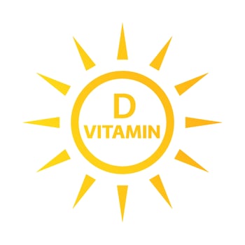 Vitamin D icon with simple sun. Vector illustration of nutrition sign isolated on white background