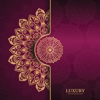 Golden luxury ornamental mandala background design with vintage wedding invitation card pattern vector